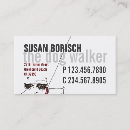 Moderne Vorlage für Coole Dog Walker Weiße Visiten Visitenkarte (Vorderseite)