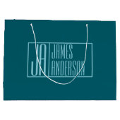 Moderne Vorstellungen und Name | Dunkel Aquamarin Große Geschenktüte (Rückseite)