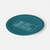 Moderne Vorstellungen und Name | Dunkel Aquamarin Pappteller (Schrägansicht)