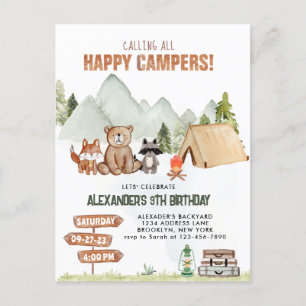 Moderne Wald Happy Camper Camping Kinder Geburtsta Postkarte