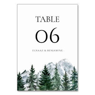 Moderne Wald- und Berglandschaft Hochzeit Tischnummer