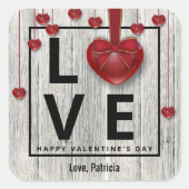 Moderne Wald Valentine's Day LIEBE Rotes Herz Rust Quadratischer Aufkleber (Vorderseite)