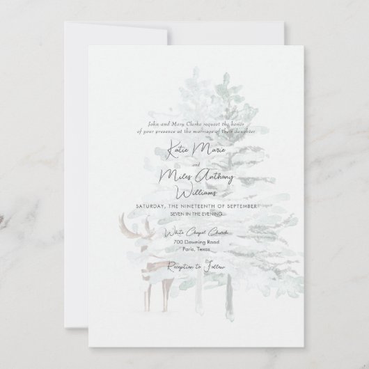 Moderne Waldelbäume und Hirschhochzeiten Einladung (Vorderseite)