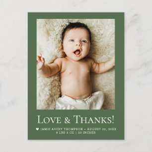Moderne Waldgrüne Foto Baby Love & Dank Postkarte