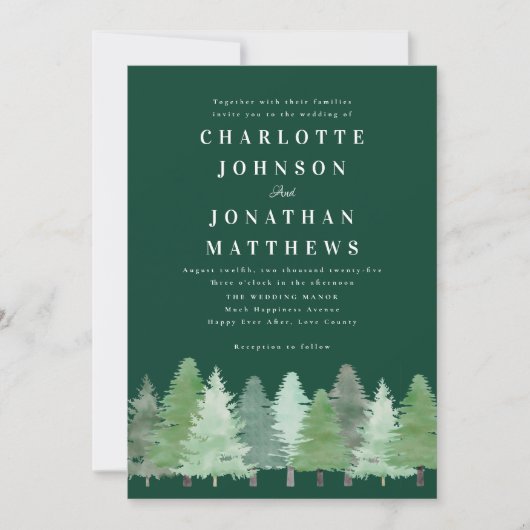 Moderne Waldlandschaft QR Code Grüne Hochzeit Einladung (Vorderseite)