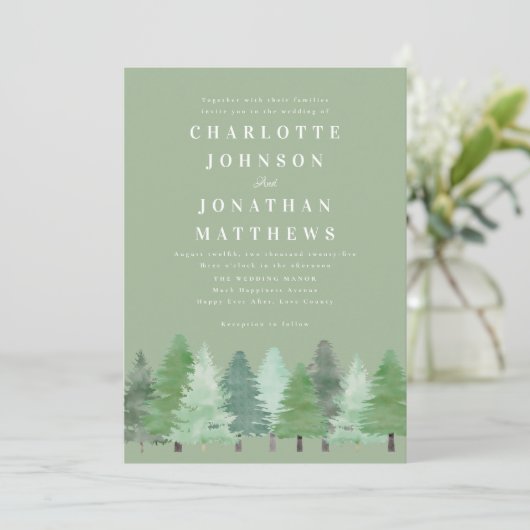 Moderne Waldlandschaft QR Kodex Seite Grüne Hochze Einladung (Stehend Vorderseite)