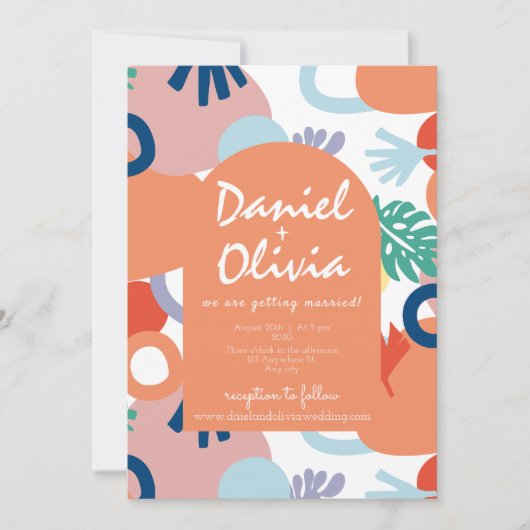 Moderne Waldpattern Swatch mit Foto Hochzeit Einladung (Vorderseite)