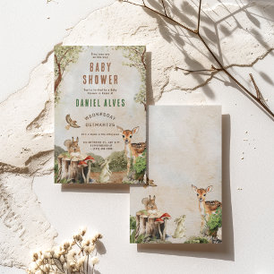 Moderne Waldtiere Wald Junge Baby Shower Einladung