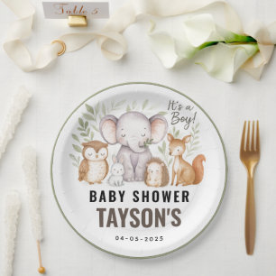 Moderne Waldtiere Wald Junge Baby Shower Pappteller
