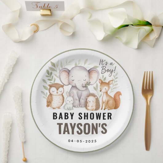 Moderne Waldtiere Wald Junge Baby Shower Pappteller (Hochzeit)