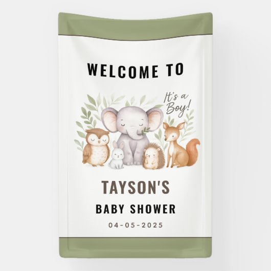 Moderne Waldtiere Waldjunge Baby Shower Banner (Vertikal)