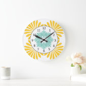 Moderne Wall-Uhr - gelbes grünes Blumenmuster Große Wanduhr (Zuhause)