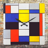 Moderne Wall-Uhr mit Piet Mondrian-Komposition Quadratische Wanduhr