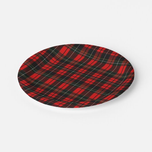 Moderne Wallace-Rot-Schottisch-Tartan-Karo-Muster Pappteller (Schrägansicht)