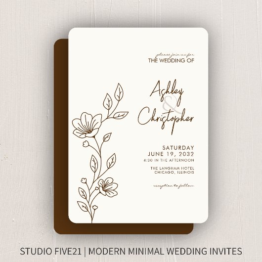 Moderne Walnussbraun-Foliage-Kontur Einladung