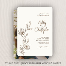 Moderne Walnut Brown Foliage Kontur Foto Hochzeit