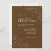 Moderne Walnut Brown Foliage Kontur Foto Hochzeit Einladung (Vorderseite)
