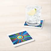 Moderne Wanduhr mit pulsierender Radialbogensonne Rechteckiger Pappuntersetzer (Vor Ort)