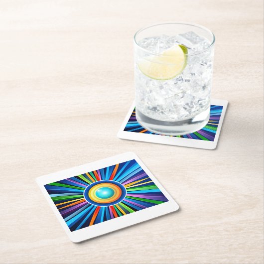 Moderne Wanduhr mit pulsierender Radialbogensonne Rechteckiger Pappuntersetzer (Vor Ort)