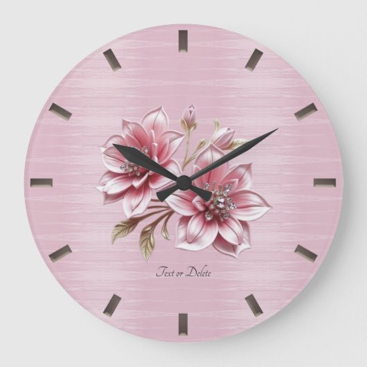 Moderne Wanduhr mit rosa Blumen (Vorderseite)