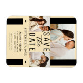 Moderne Warm Custard Save the Date 3 Foto Hochzeit Magnet (Horizontal)