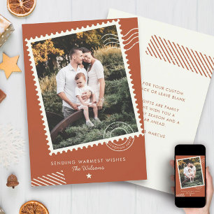 Moderne warme Erdton-Familienfoto-Cute-Stempel Feiertagskarte