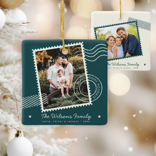 Moderne warme Familienfoto süße Briefmarke Feierta Keramikornament