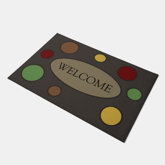 Moderne, warme, farbige Kreise Willkommen Fußmatte (Schrägansicht)