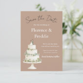 Moderne warme rosa Hochzeitstorte Save The Date Ka (Stehend Vorderseite)
