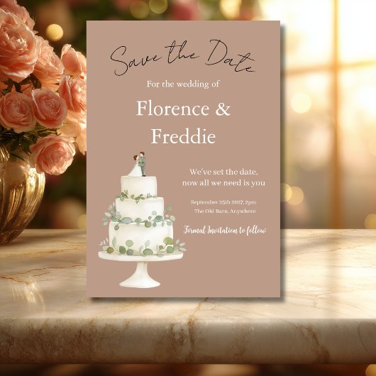 Moderne warme rosa Hochzeitstorte Save The Date Ka