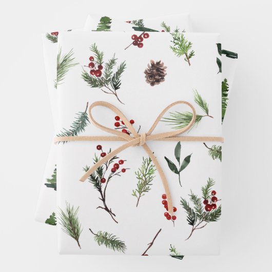 Moderne warme Rot Winter Wasserfarbe Geschenkpapier Set (Beispiel)