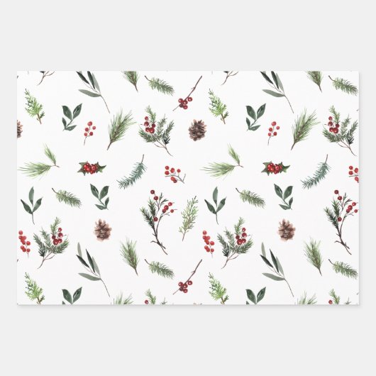 Moderne warme Rot Winter Wasserfarbe Geschenkpapier Set (Vorderseite)