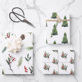 Moderne warme Rot Winter Wasserfarbe Geschenkpapier Set