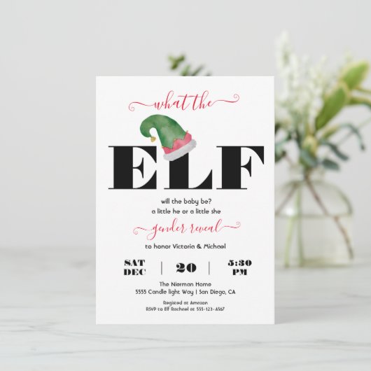 Moderne, was das Elf Gender offenbart Baby Dusche Einladung (Stehend Vorderseite)