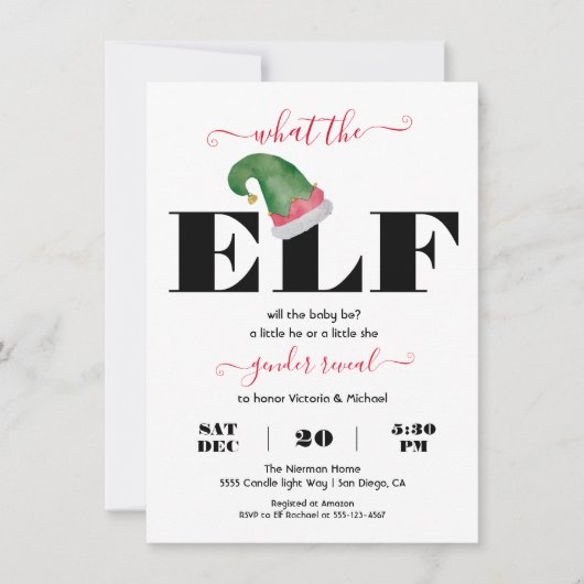 Moderne, was das Elf Gender offenbart Baby Dusche Einladung (Vorderseite)