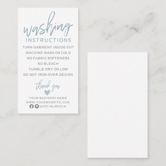 Moderne Waschanleitung Visitenkarte (Vorne/Hinten)