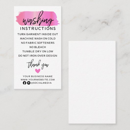 Moderne Waschanweisungen Kleidung Shirt Pflege Visitenkarte (Vorne/Hinten)