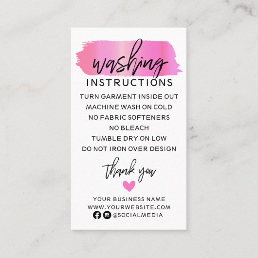 Moderne Waschanweisungen Kleidung Shirt Pflege Visitenkarte (Vorderseite)