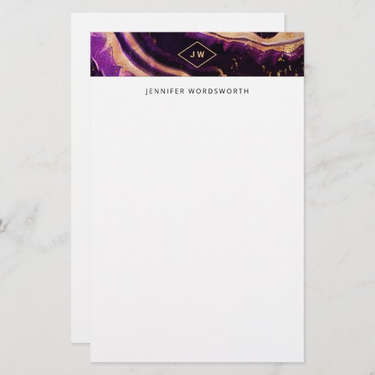 Moderne Wasserfarbe Abstrakt dunkel Lila Goldmatte Briefpapier (Vorne/Hinten)