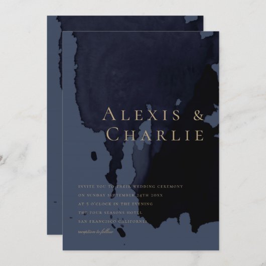 Moderne Wasserfarbe Abstrakte Hochzeitseinladung Einladung (Vorne/Hinten)