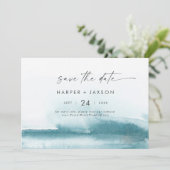 Moderne Wasserfarbe | Aquamarin Horizontal Save th The Date (Stehend Vorderseite)