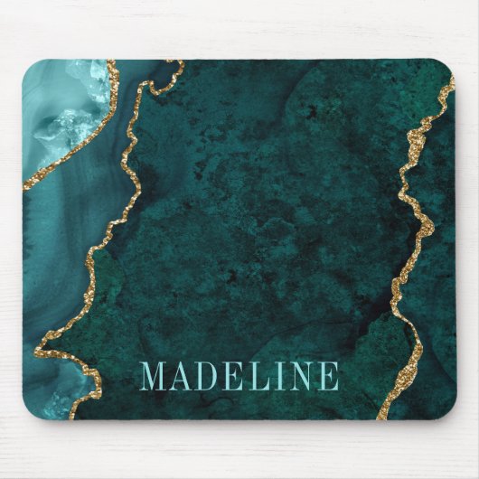 Moderne Wasserfarbe Aquamarin Marble Geode Mousepad (Vorne)