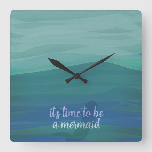 Moderne Wasserfarbe Aquamarin Mermaid Silhouette k Quadratische Wanduhr (Vorderseite)