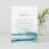 Moderne Wasserfarbe | Aquamarine Taufe Einladung (Stehend Vorderseite)
