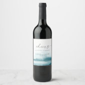 Moderne Wasserfarbe | Aquamarines Chef Hochzeitwei Weinetikett (Vorderseite)