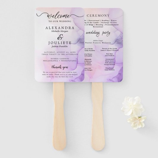 Moderne Wasserfarbe | Aquamarines Hochzeitsprogram Fächer (Vorne und Hinten)