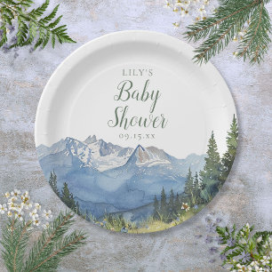 Moderne Wasserfarbe Berg Wildblumen Baby Shower Pappteller
