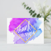 Moderne Wasserfarbe Blau Lila Türkis DANK Dankeskarte (Stehend Vorderseite)