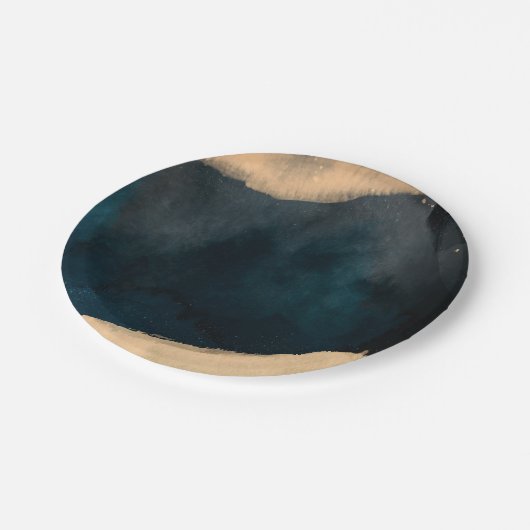 Moderne Wasserfarbe Blau & Peach Korallen Chic Hoc Pappteller (Schrägansicht)