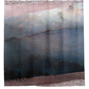 Moderne Wasserfarbe Blau & Roségold Rosa Hauch Gla Duschvorhang